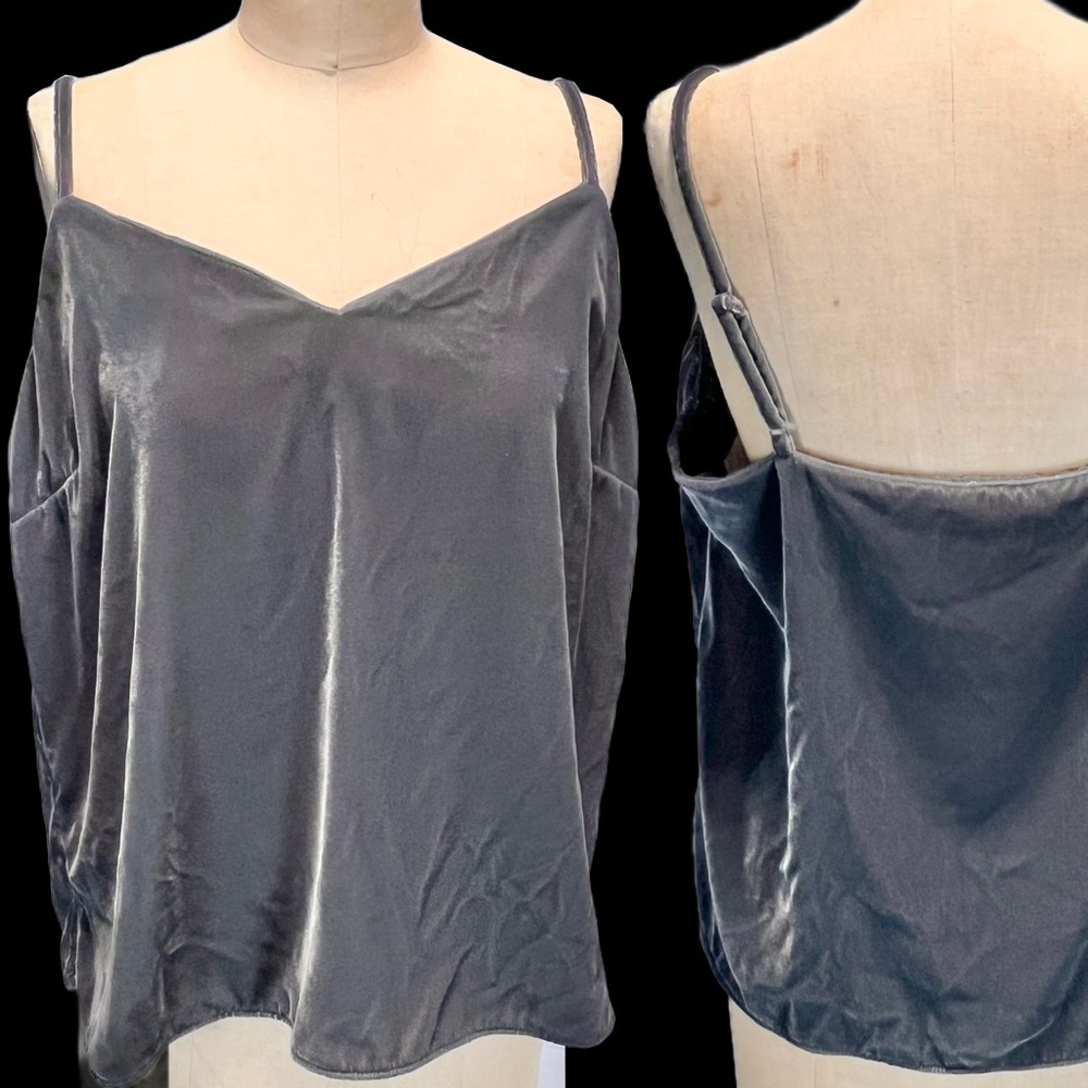 Silver charcoal velvet adjustable tank top spaghetti straps v neck backless gray